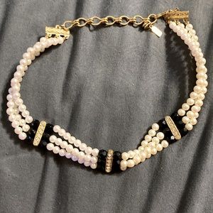 Faux pearl adjustable pearl necklace with Antique Couture Crystal